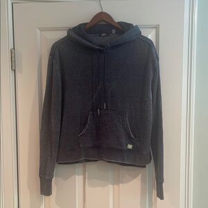 Blue Cropped Hoodie with Drawstrings and Ribbed Waistband